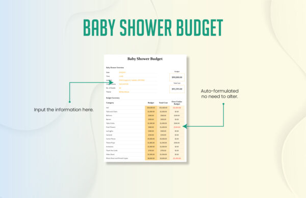 Baby shower budget template