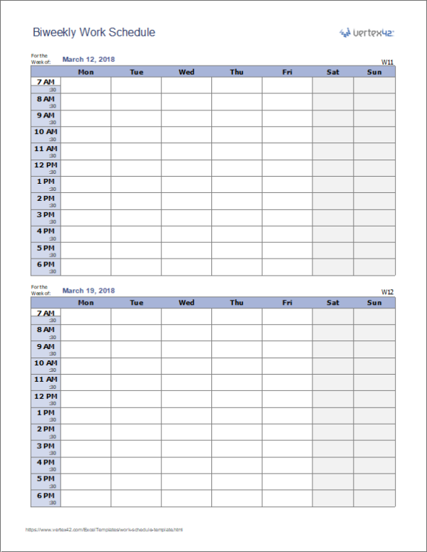 Bi Weekly Work Schedule Template